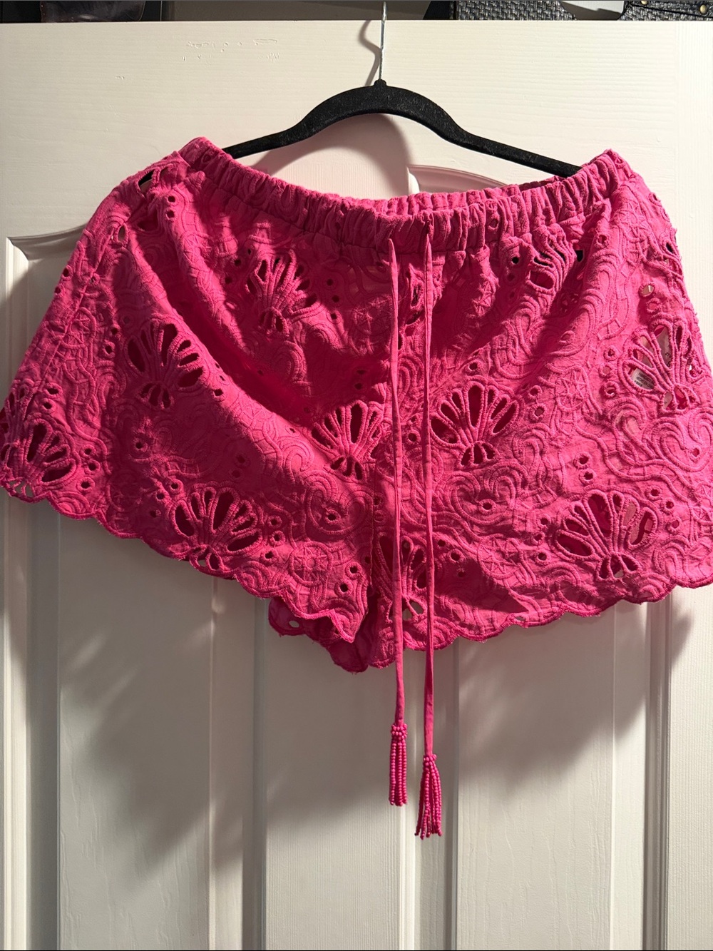 FARM Rio Hot Pink Eyelet Drawstring Shorts